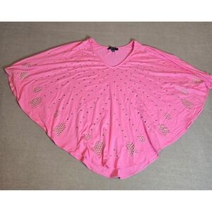Sky Pink Gold Studded‎ Top Women's Medium Short Sleeve Blouse Casual